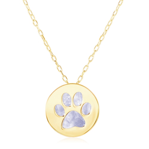 AVERA GROUP  14K Gold Necklace With Dog Paw Print Symbol In Mother Of Pearl In Yellow