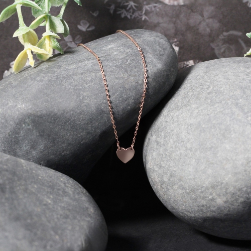 Mini collier en forme de coeur poli en or rose 14K ct