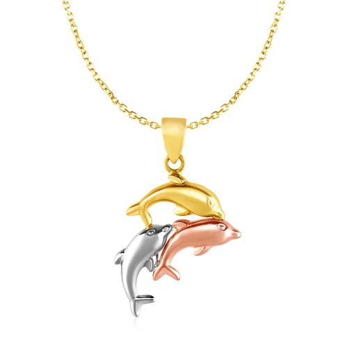 AVERA GROUP  Pendant With Three Dolphins In 10K Tri Color In Gold