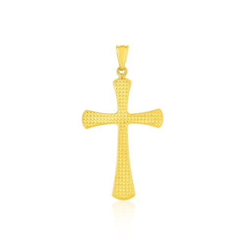 RCJ  14K Gold Cross Pendant With Beaded Texture In Yellow