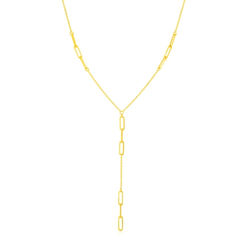 AVERA GROUP  14K Gold Lariat Necklace With Paperclip Chain Stations In Yellow
