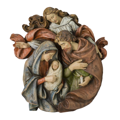 14" Brown Holy Family with Angel Christmas Wall Bust