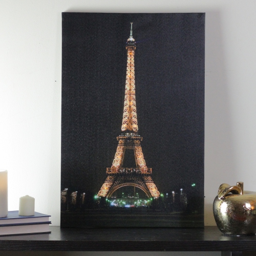 23.5" LED Lighted Famous Eiffel Tower Paris France at Night Canvas Wall Art
