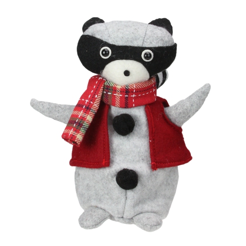 ROMAN  7" Animated And Flannel Raccoon Tabletop Christmas Decoration In Gray