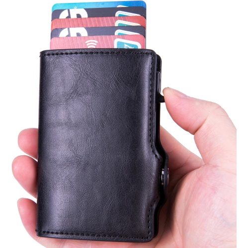 navor Leather Pop-up Slim Wallet with AirTag Holder, RFID Blocking, Card Holder with 1-8 Card Capacity with 1 Coin Pocket, 2 Extra Card slots, 1 Cash