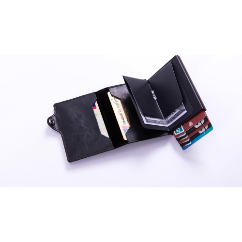 navor Leather Pop-up Slim Wallet with AirTag Holder, RFID Blocking, Card Holder with 1-8 Card Capacity with 1 Coin Pocket, 2 Extra Card slots, 1 Cash