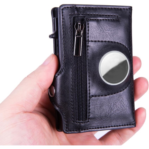 navor Leather Pop-up Slim Wallet with AirTag Holder, RFID Blocking, Card Holder with 1-8 Card Capacity with 1 Coin Pocket, 2 Extra Card slots, 1 Cash