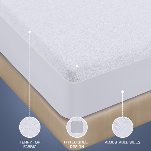 Utopia Bedding Waterproof Terry Top Mattress Protector Twin 200 GSM, Mattress Cover, Breathable, Fitted Style with Stretchable Pockets