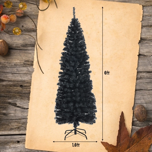 Topbuy – Arbre de Noël mince en forme d’arbre de Noël artificiel 6FT, noir, décoration des Fêtes pour le bureau à domicile et la fête