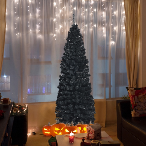 Topbuy – Arbre de Noël mince en forme d’arbre de Noël artificiel 6FT, noir, décoration des Fêtes pour le bureau à domicile et la fête