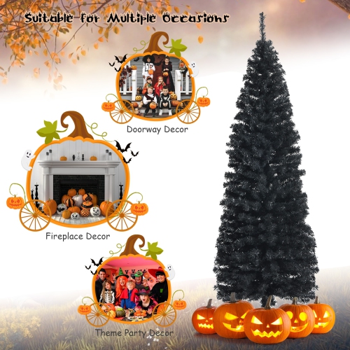 Topbuy – Arbre de Noël mince en forme d’arbre de Noël artificiel 6FT, noir, décoration des Fêtes pour le bureau à domicile et la fête