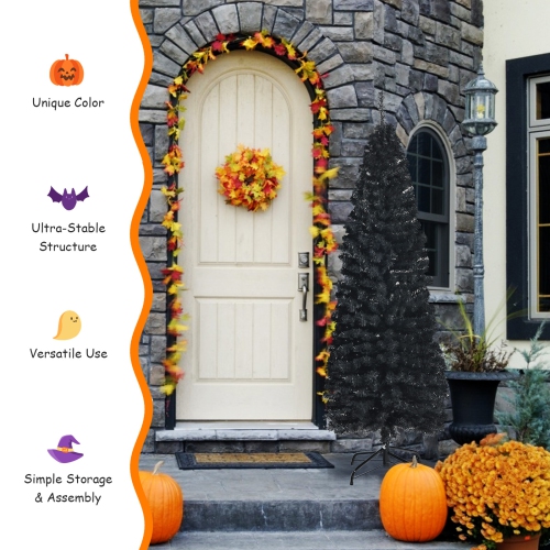 Topbuy – Arbre de Noël mince en forme d’arbre de Noël artificiel 6FT, noir, décoration des Fêtes pour le bureau à domicile et la fête