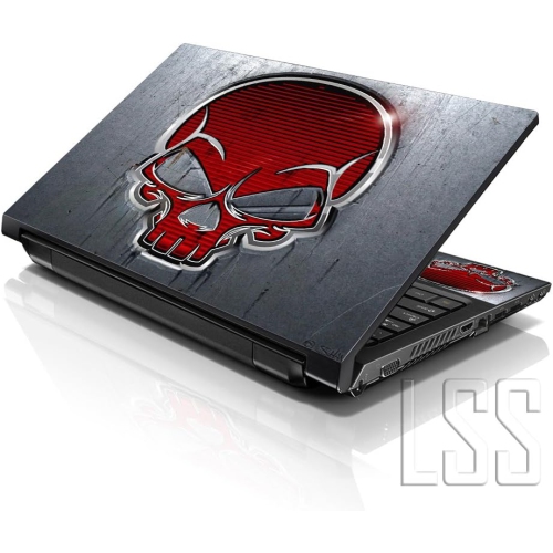 LSS 15 15.6 Inches Laptop Notebook Skin Sticker with 2 Wrist Pads - Reusable Cover Protector Vinyl Sticker Cover Decal Fits 13" - 16" - Red Skull
