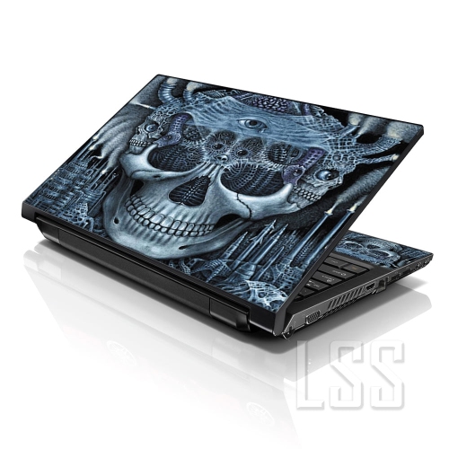 LSS 17 17.3 Inches Laptop Notebook Skin Sticker with 2 Wrist Pads - Reusable Cover Protector Vinyl Sticker Cover Decal Fits 17" - 19" - Blue Skull