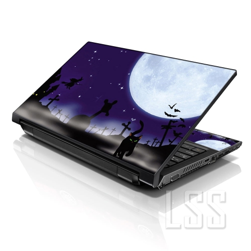 LSS 17 17.3 Inches Laptop Notebook Skin Sticker with 2 Wrist Pads - Reusable Cover Protector Vinyl Sticker Cover Decal Fits 17" - 19" - Night Moon wi