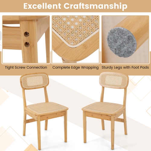 Ensemble de 2 chaises d'appoint en rotin avec cadre en bambou et dossier tressé et salle à manger avec siège de Costway