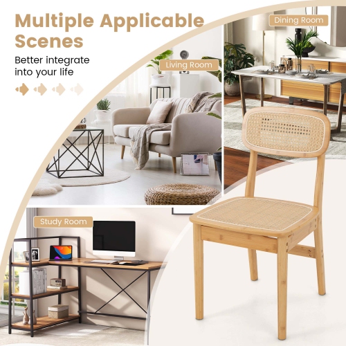 Ensemble de 2 chaises d'appoint en rotin avec cadre en bambou et dossier tressé et salle à manger avec siège de Costway