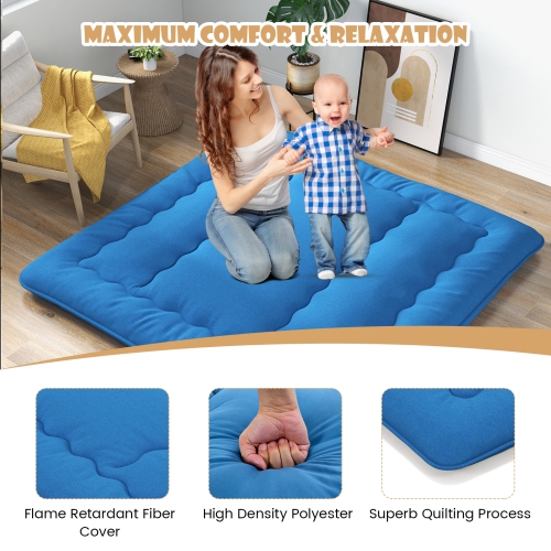 Costway Full/King/Queen/Twin Futon Mattress Japanese Floor Sleeping Pad Washable Cover Carry Bag Blue