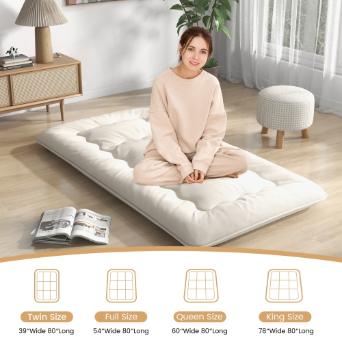 Costway Futon Mattress Japanese Floor Sleeping Pad Washable Cover Carry Bag Beige