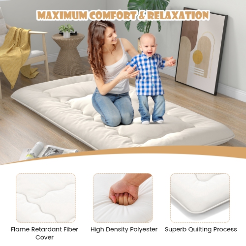 Costway Futon Mattress Japanese Floor Sleeping Pad Washable Cover Carry Bag Beige