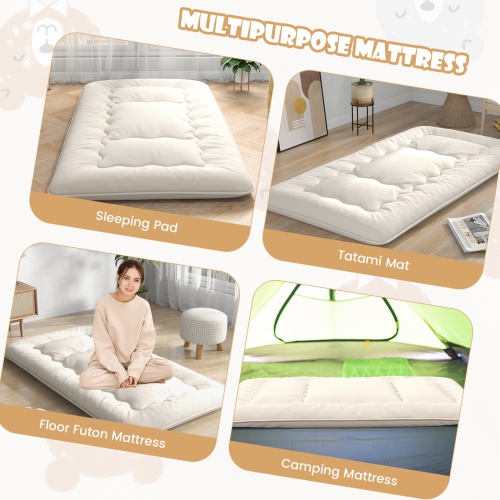 Costway Futon Mattress Japanese Floor Sleeping Pad Washable Cover Carry Bag Beige