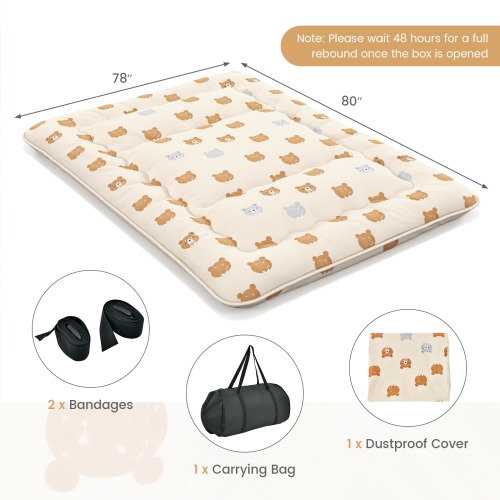 Matelas de futon double/très grand/grand lit/lit simple de Costway Tapis de sol japonais housse lavable Sac de transport brun ours