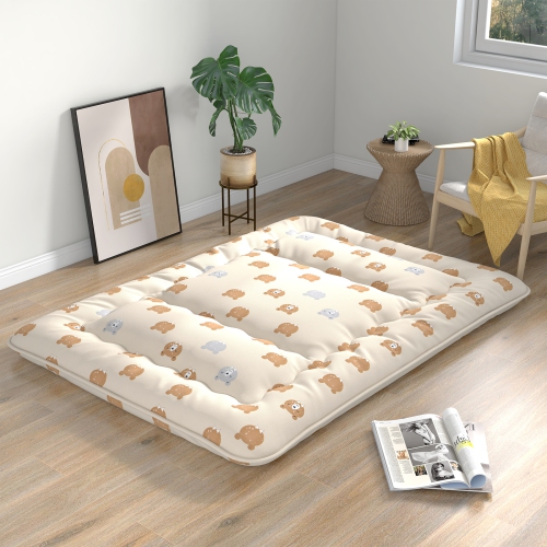 Matelas de futon double/très grand/grand lit/lit simple de Costway Tapis de sol japonais housse lavable Sac de transport brun ours