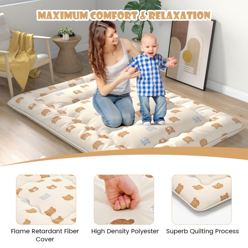 Matelas de futon double/très grand/grand lit/lit simple de Costway Tapis de sol japonais housse lavable Sac de transport brun ours