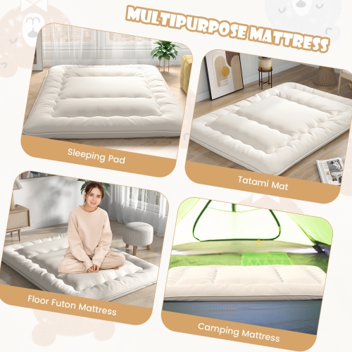 Costway Futon Mattress Japanese Floor Sleeping Pad Washable Cover Carry Bag Beige