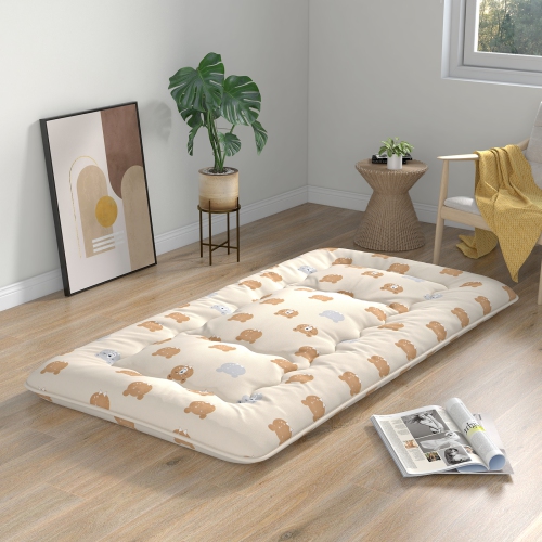 Matelas de futon double/très grand/grand lit/lit simple de Costway Tapis de sol japonais housse lavable Sac de transport brun ours