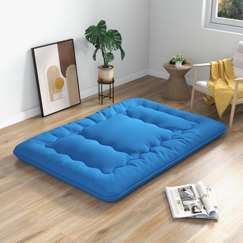 Costway Full/King/Queen/Twin Futon Mattress Japanese Floor Sleeping Pad Washable Cover Carry Bag Blue