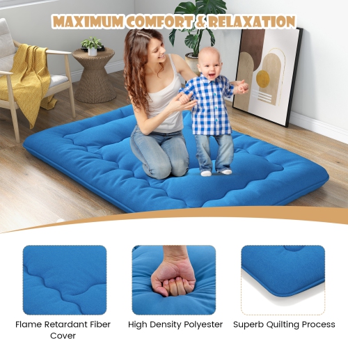 Costway Full/King/Queen/Twin Futon Mattress Japanese Floor Sleeping Pad Washable Cover Carry Bag Blue