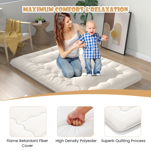 Costway Futon Mattress Japanese Floor Sleeping Pad Washable Cover Carry Bag Beige