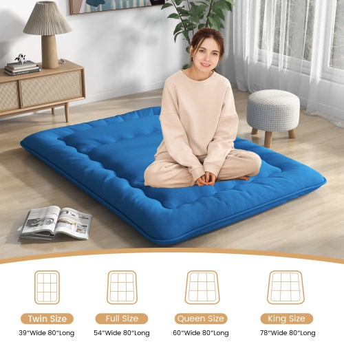 Costway Full/King/Queen/Twin Futon Mattress Japanese Floor Sleeping Pad Washable Cover Carry Bag Blue