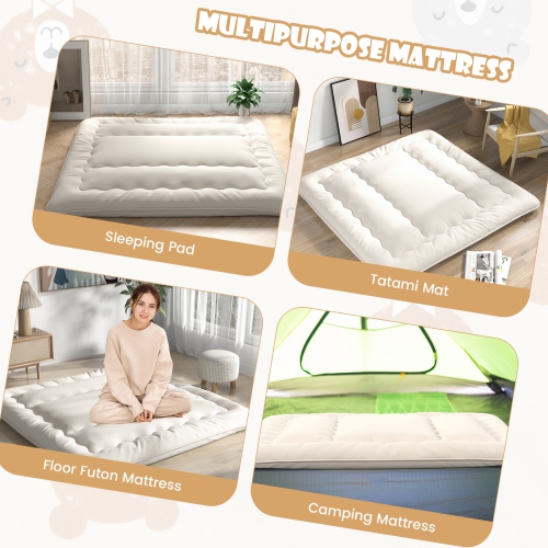 Costway Futon Mattress Japanese Floor Sleeping Pad Washable Cover Carry Bag Beige