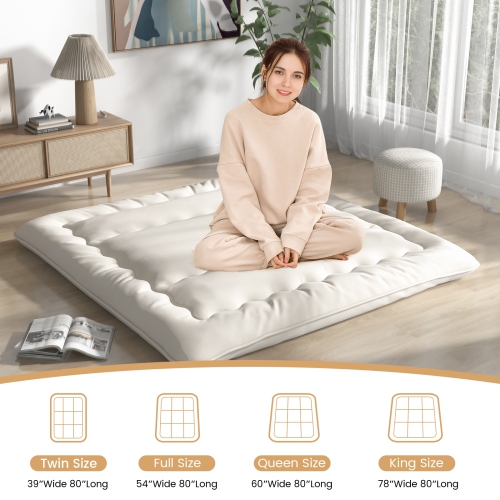 Costway Futon Mattress Japanese Floor Sleeping Pad Washable Cover Carry Bag Beige