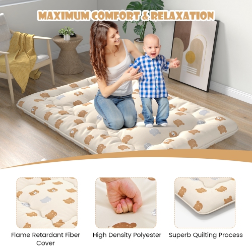 Matelas de futon double/très grand/grand lit/lit simple de Costway Tapis de sol japonais housse lavable Sac de transport brun ours