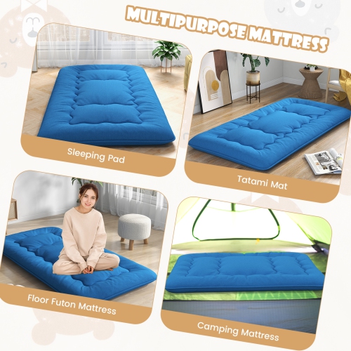 Costway Full/King/Queen/Twin Futon Mattress Japanese Floor Sleeping Pad Washable Cover Carry Bag Blue