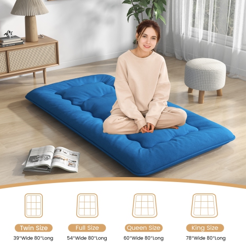 Costway Full/King/Queen/Twin Futon Mattress Japanese Floor Sleeping Pad Washable Cover Carry Bag Blue