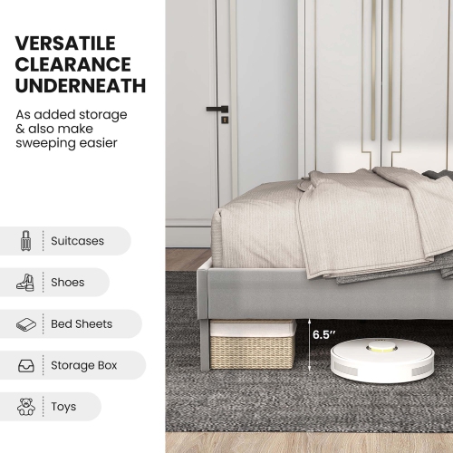 Costway Bed Frame Upholstered Platform Velvet Headboard Wooden Slats -1763 lbs Weight Capacity -Gray