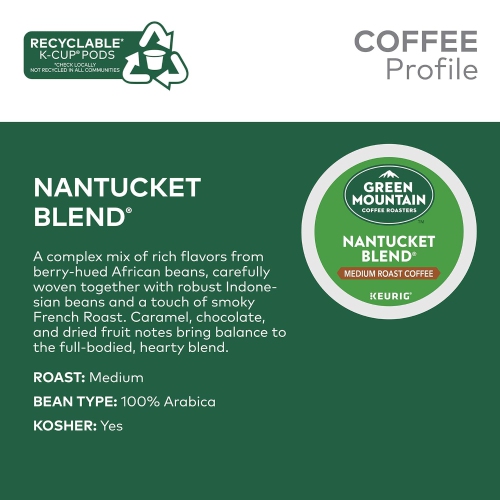 Green Mountain Coffee Roasters Nantucket Blend, Single-Serve Keurig K-Cup Pods, Medium Roast Coffee, 24 Count