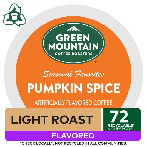 Green Mountain Coffee Roasters Pumpkin Spice, Single-Serve Keurig K-Cup Pods, Flavored Light Roast Coffee, 72 Count, 12 Count