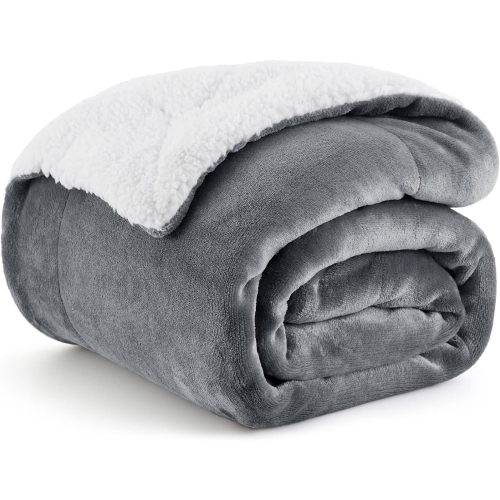 Bedsure Sherpa Fleece Throw Blanket for Couch - Thick and Warm Blankets,  Soft and Fuzzy Throw Blanket for Sofa, Light Grey, 50x60 Inches