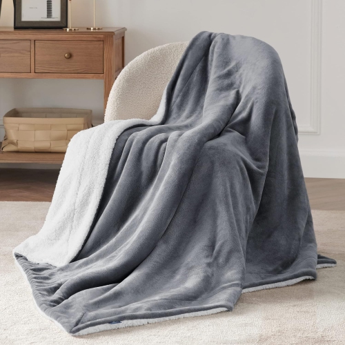 Bedsure Sherpa Fleece Throw Blanket for Couch - Thick and Warm Blankets, Soft and Fuzzy Throw Blanket for Sofa, Light Grey, 50x60 Inches