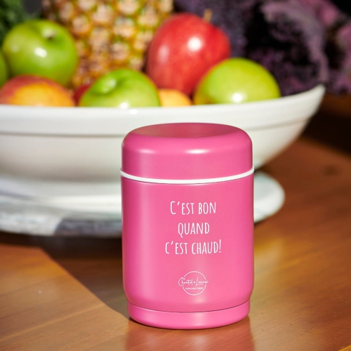 Chantal Lacroix - “C'est bon quand c'est chaud” Stainless Steel Thermos, 12oz Capacity, Pink