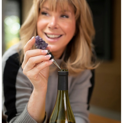 Chantal Lacroix - Amethyst “Energy” Wine Stopper in Stainless Steel