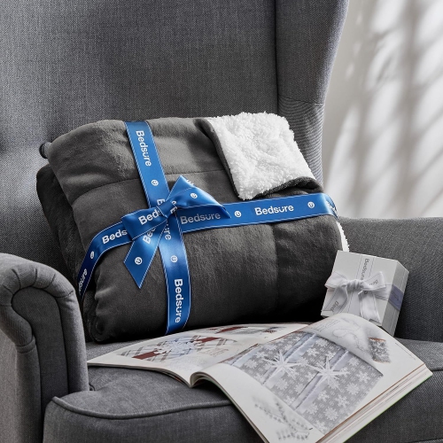 Bedsure Sherpa Fleece Throw Blanket for Couch - Thick and Warm Blankets, Soft and Fuzzy Throw Blanket for Sofa, Charcoal Black, 90x90 Inches