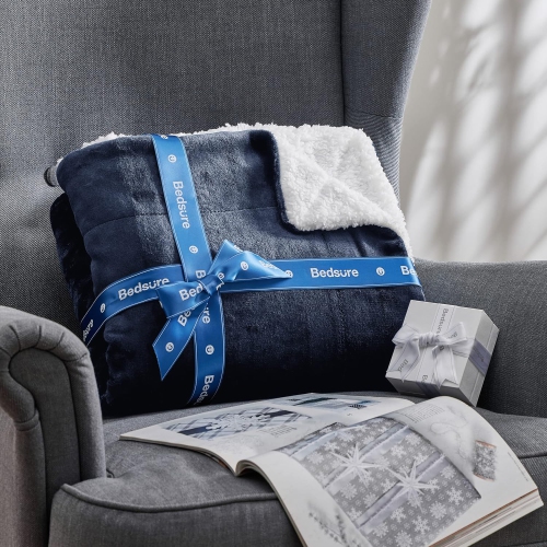 Bedsure Sherpa Fleece Throw Blanket for Couch - Thick and Warm Blankets, Soft and Fuzzy Throw Blanket for Sofa, Navy, 108x90 Inches