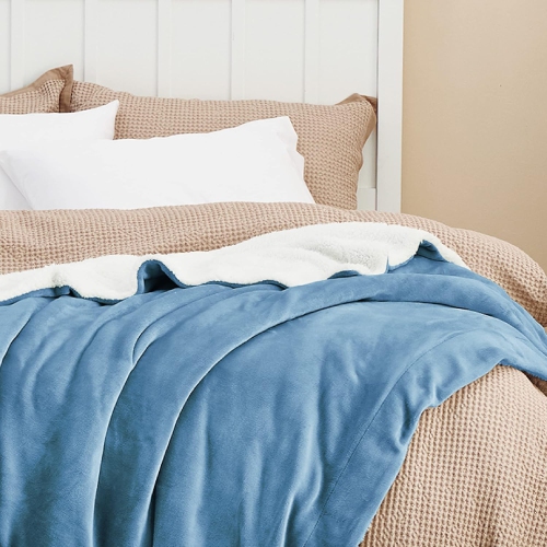Bedsure Sherpa Fleece Twin Blanket for Couch - Thick and Warm Blankets, Soft and Fuzzy Blanket Twin Size for Sofa, Washed Blue, 60x80 Inches