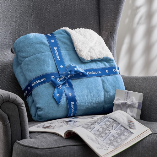 Bedsure Sherpa Fleece Twin Blanket for Couch - Thick and Warm Blankets, Soft and Fuzzy Blanket Twin Size for Sofa, Washed Blue, 60x80 Inches